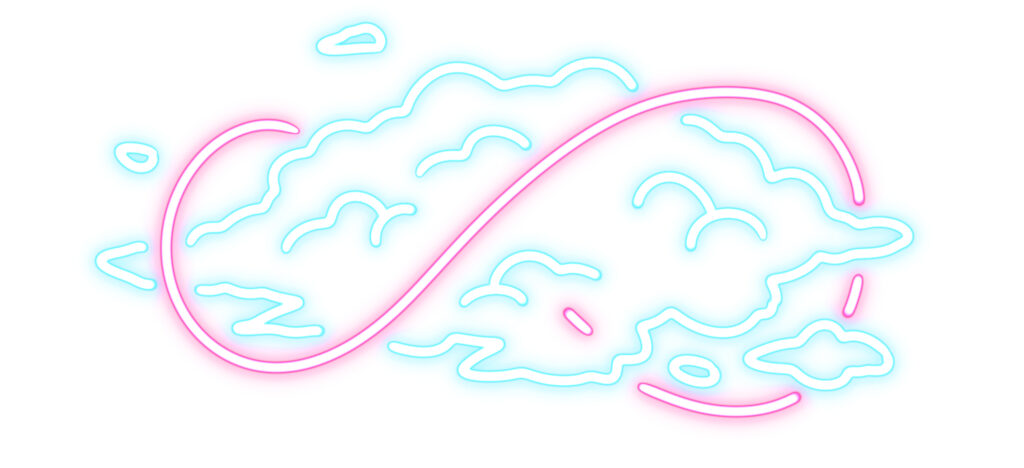 Pôle IT - Illustration de néons à la forme d'un nuage traversé par le signe du devops