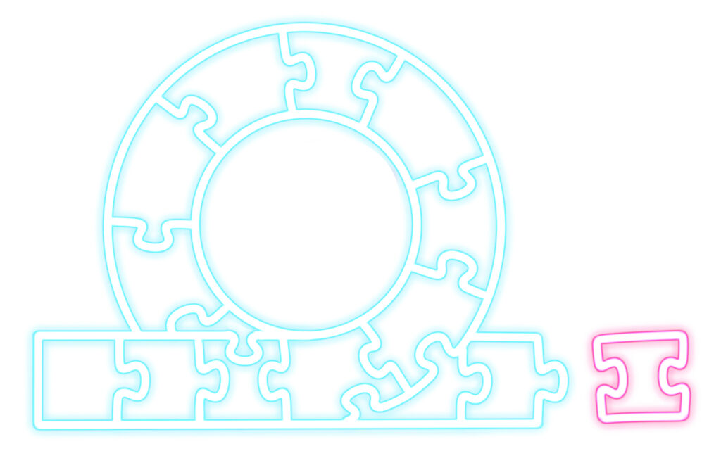 Pôle IT - illustration d'un néon à la forme du signe de la méthode AGIL fait de pièces de puzzle